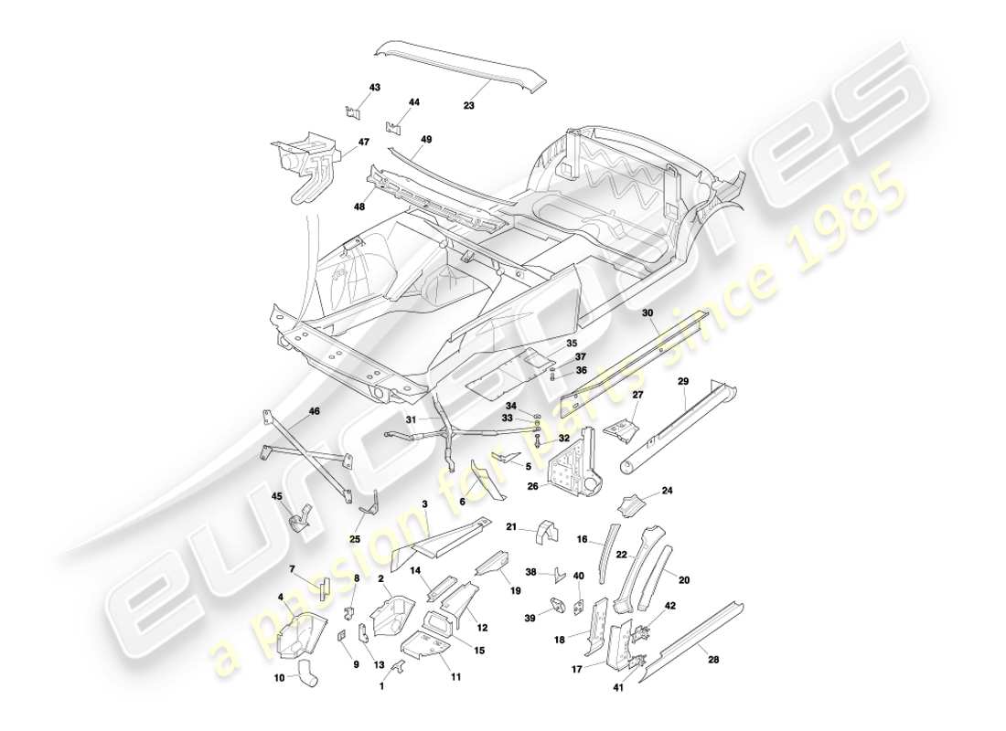 aston martin db7 vantage (2000) front end panels, volante part diagram