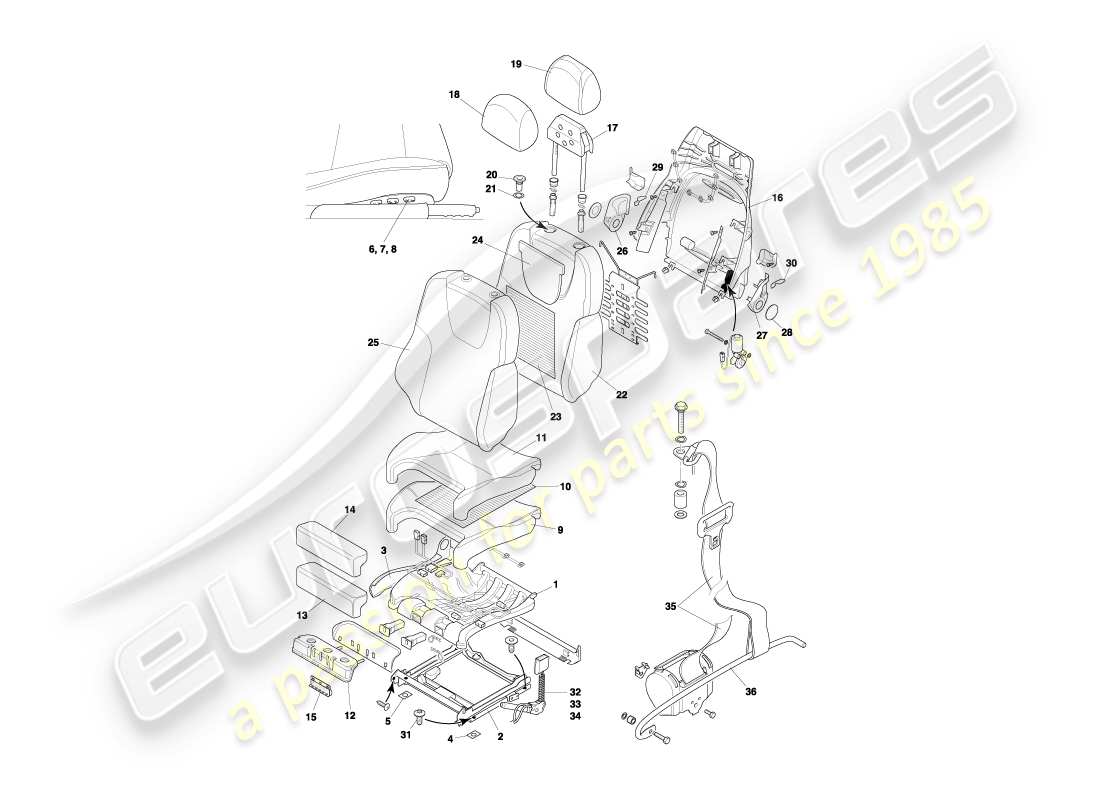 aston martin db7 vantage (2000) front seats & belts part diagram