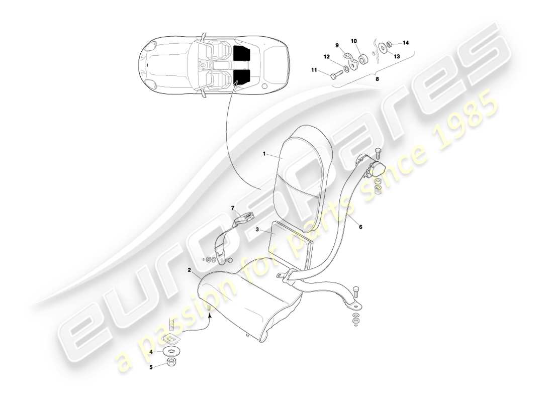 aston martin db7 vantage (2000) rear seats & belts part diagram
