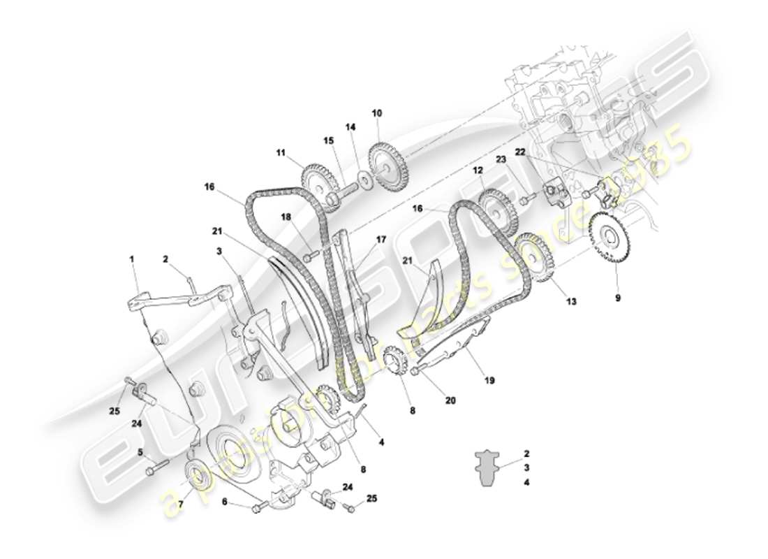 aston martin vanquish (2007) front cover, chains & sprockets part diagram