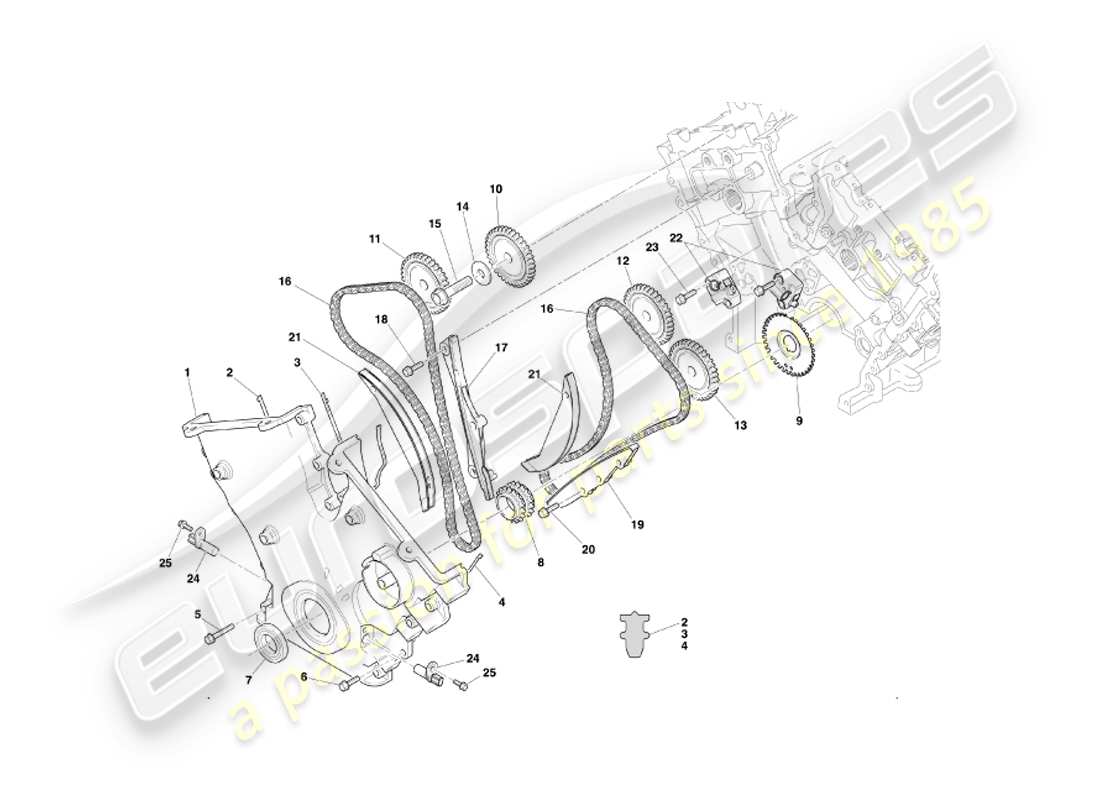 aston martin db7 vantage (2003) timing case, water pump & sprockets part diagram