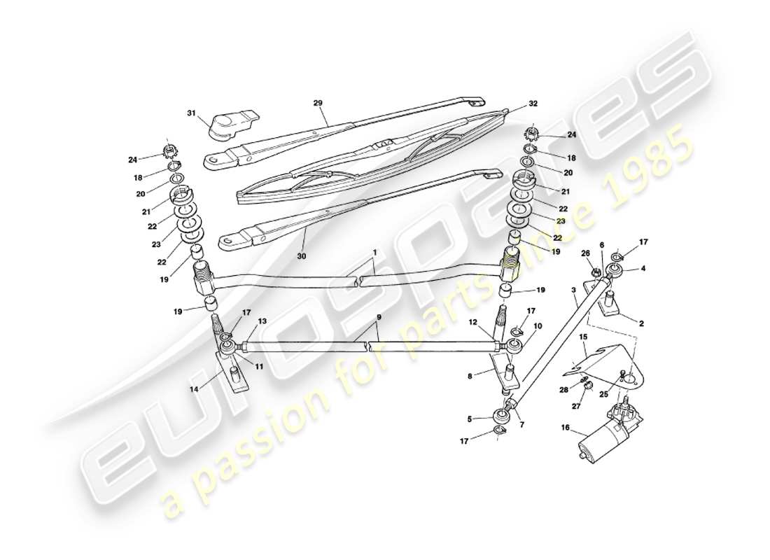 aston martin v8 coupe (2000) windscreen wipers part diagram