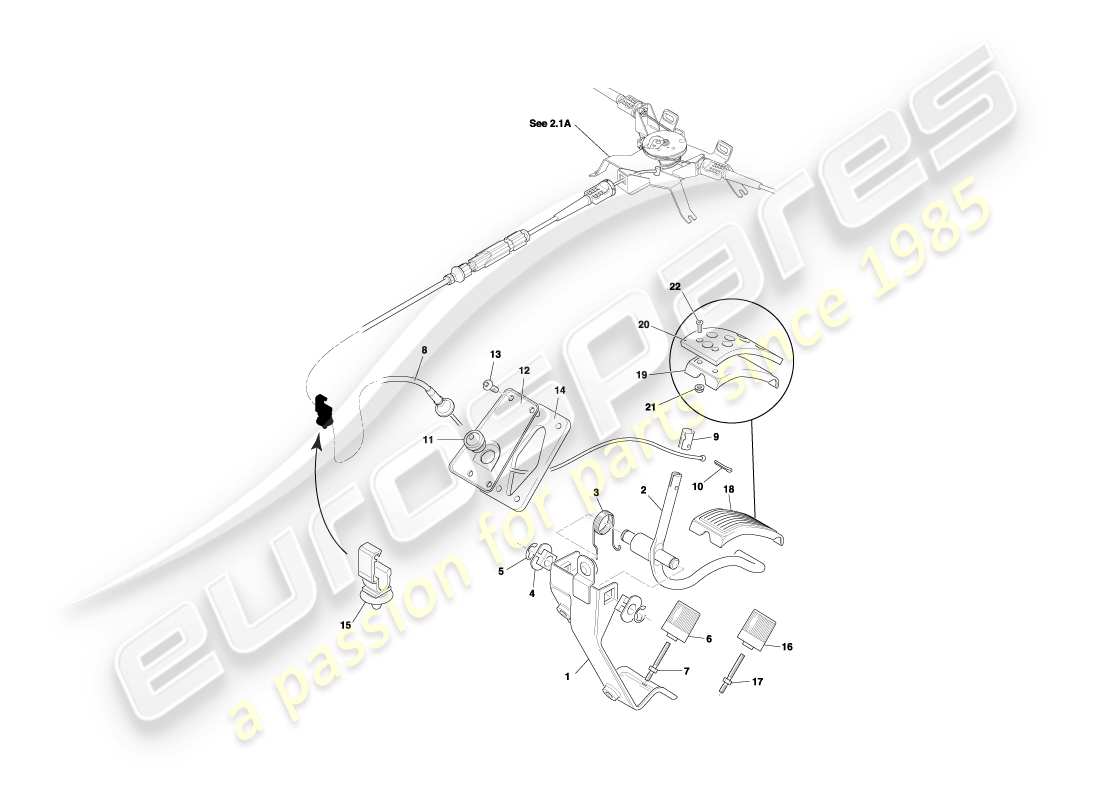 aston martin db7 vantage (2003) pedal gear, accelerator lhd part diagram