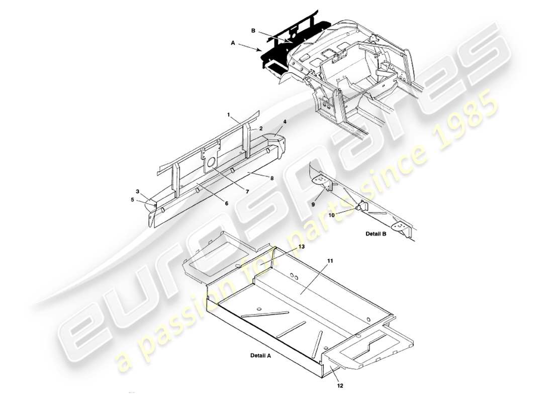 aston martin v8 volante (1999) rear structure, bumper & boot part diagram