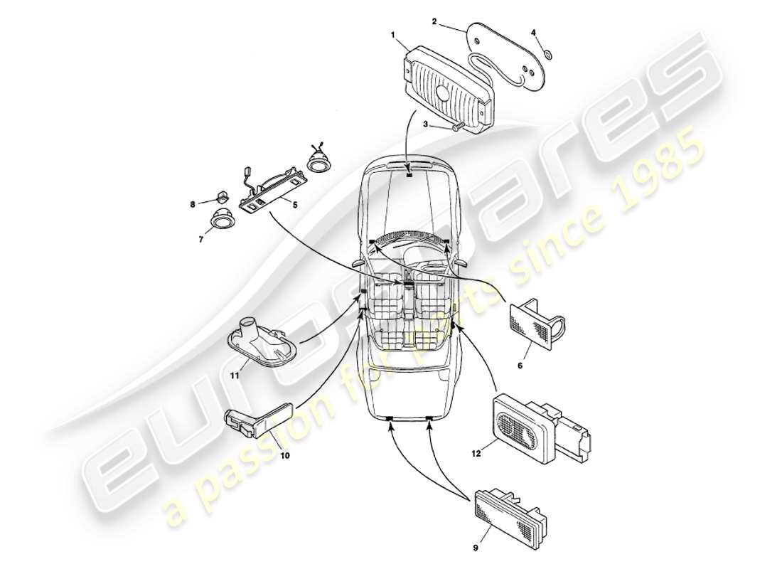 aston martin v8 volante (1999) interior lamps part diagram