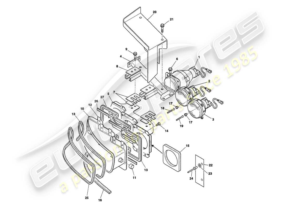 aston martin v8 volante (1999) headlamps part diagram