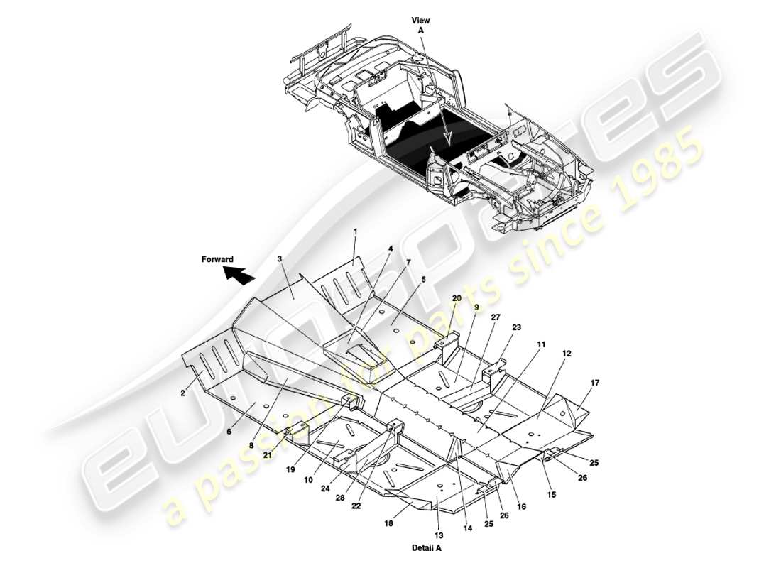 aston martin v8 volante (2000) floor panels part diagram