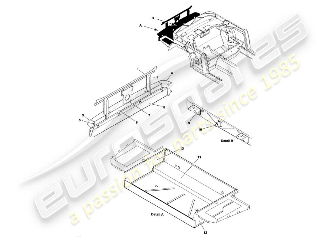 aston martin v8 volante (2000) rear structure, bumper & boot part diagram