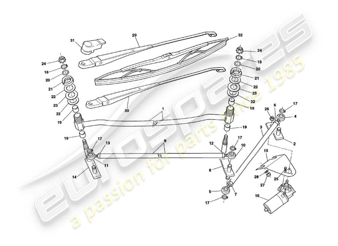 aston martin v8 volante (1997) windscreen wipers parts diagram