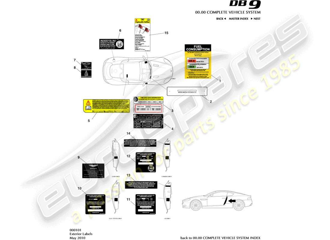 a part diagram from the aston martin db9 parts catalogue