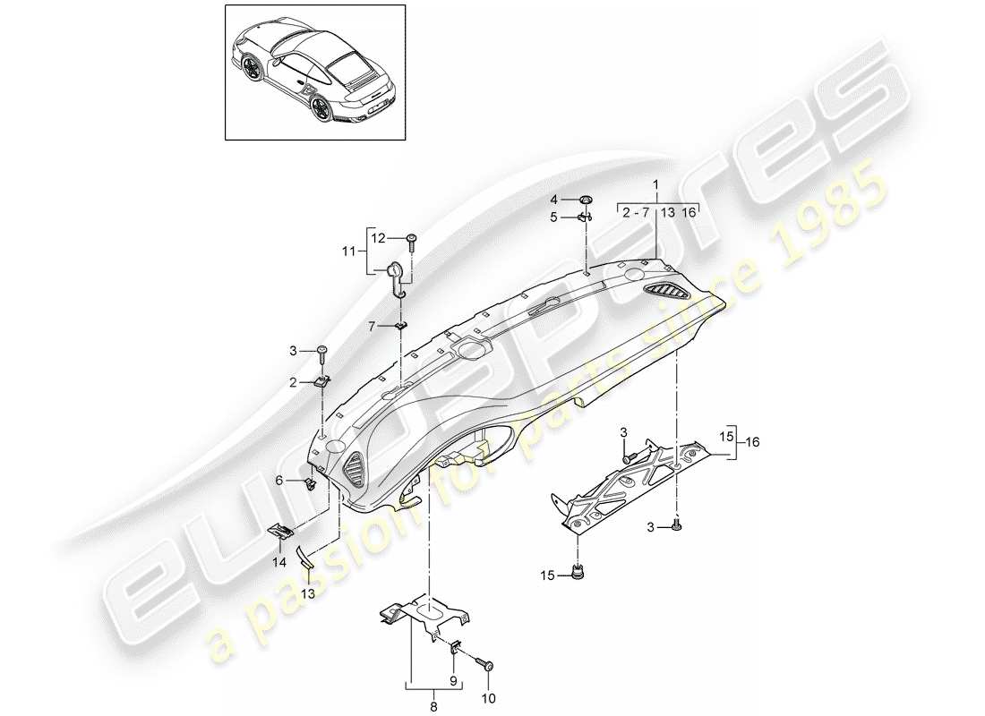 a part diagram from the porsche 2012 (997-2 turbo / gt2 rs) parts catalogue