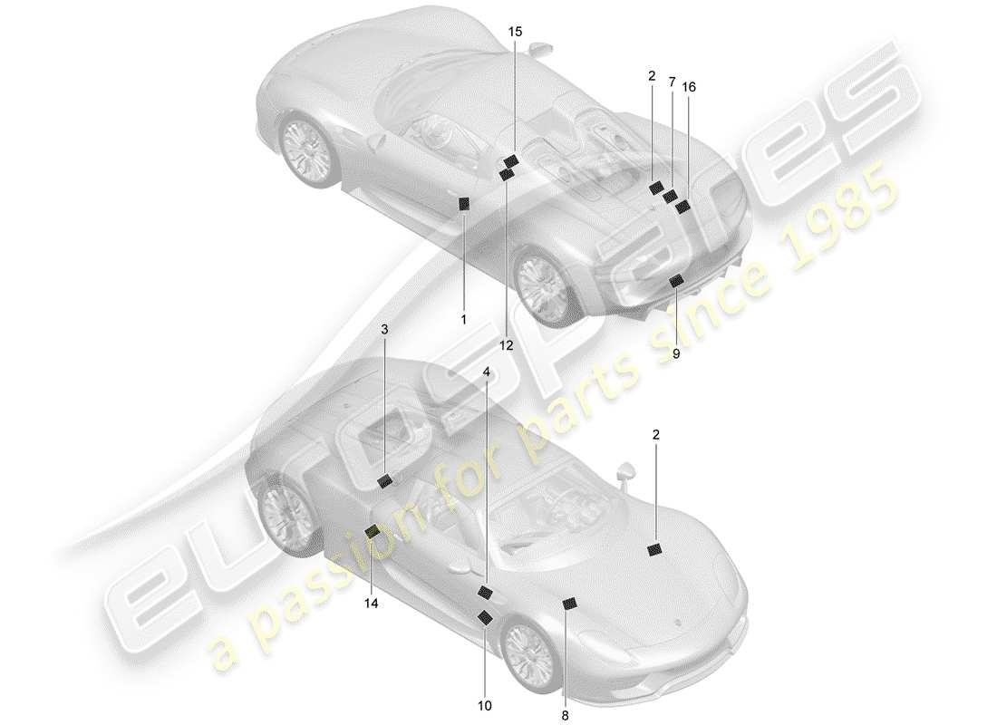 VIEW PARTS DIAGRAMS FROM THE PORSCHE 918 SPYDER PARTS CATALOGUE a part diagram from the porsche 918 spyder parts catalogue