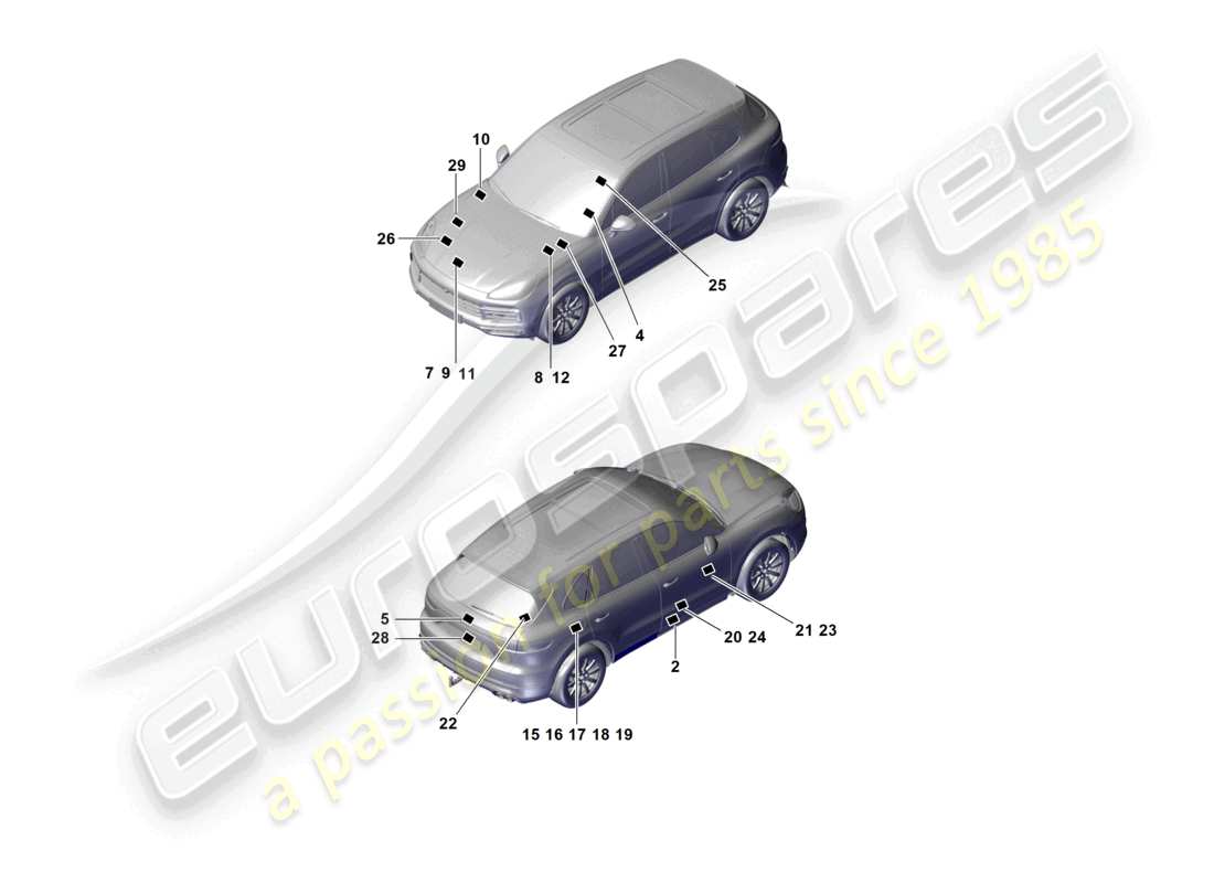 a part diagram from the porsche 2020 (cayenne e3 9ya/9yb) parts catalogue
