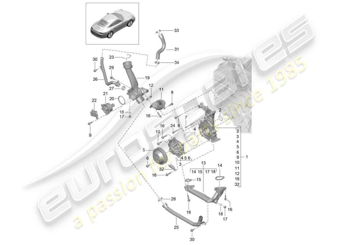 a part diagram from the porsche 2016 (991-1) parts catalogue