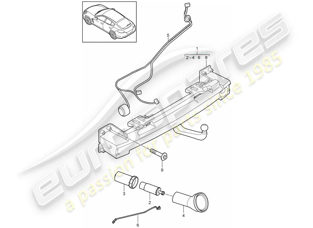 porsche 2011 (panamera 970) tow hitch part diagram