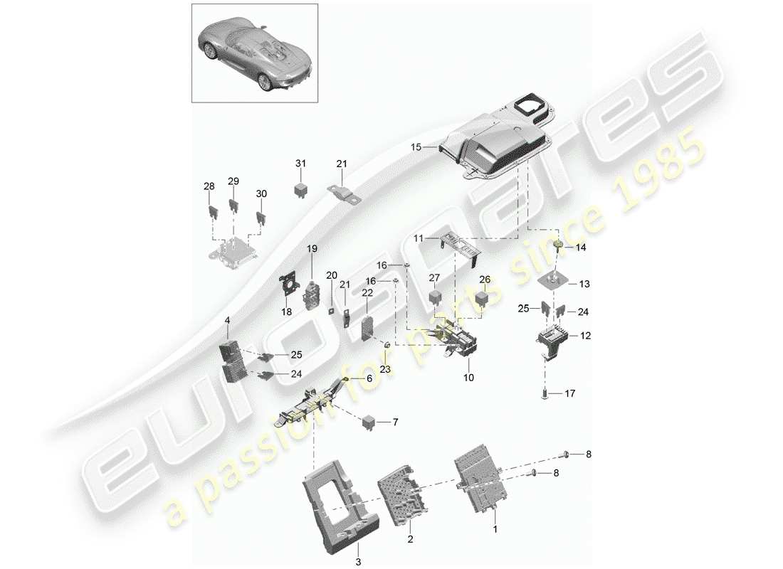 VIEW PARTS DIAGRAMS FROM THE PORSCHE 918 SPYDER PARTS CATALOGUE a part diagram from the porsche 918 spyder parts catalogue
