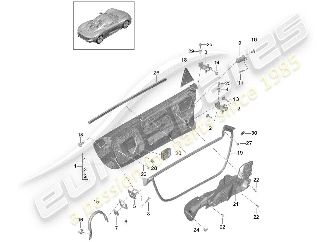 VIEW PARTS DIAGRAMS FROM THE PORSCHE 918 SPYDER PARTS CATALOGUE a part diagram from the porsche 918 spyder parts catalogue