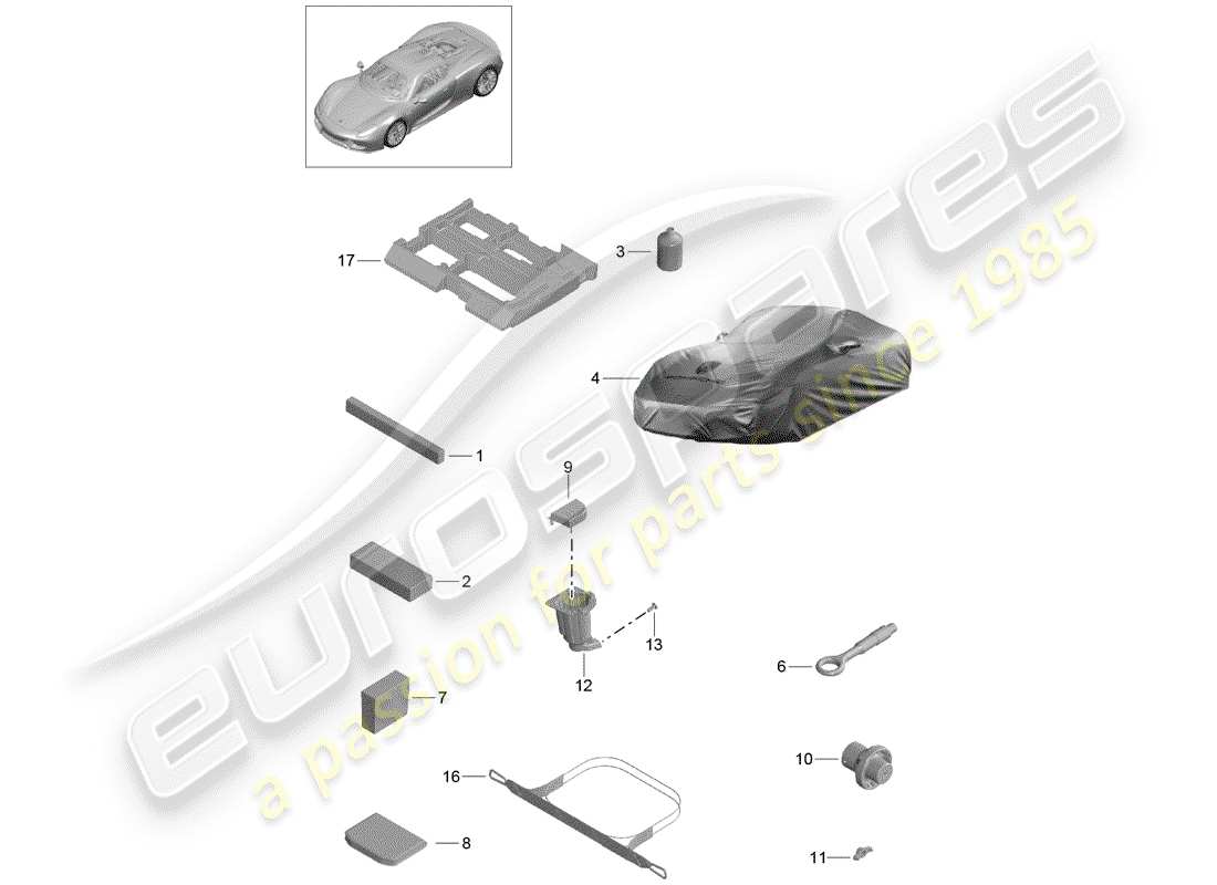 a part diagram from the porsche 918 spyder parts catalogue