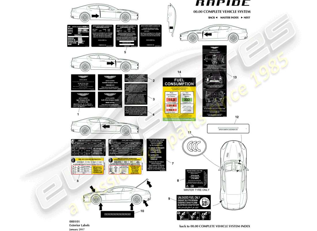 a part diagram from the aston martin rapide (2017) parts catalogue