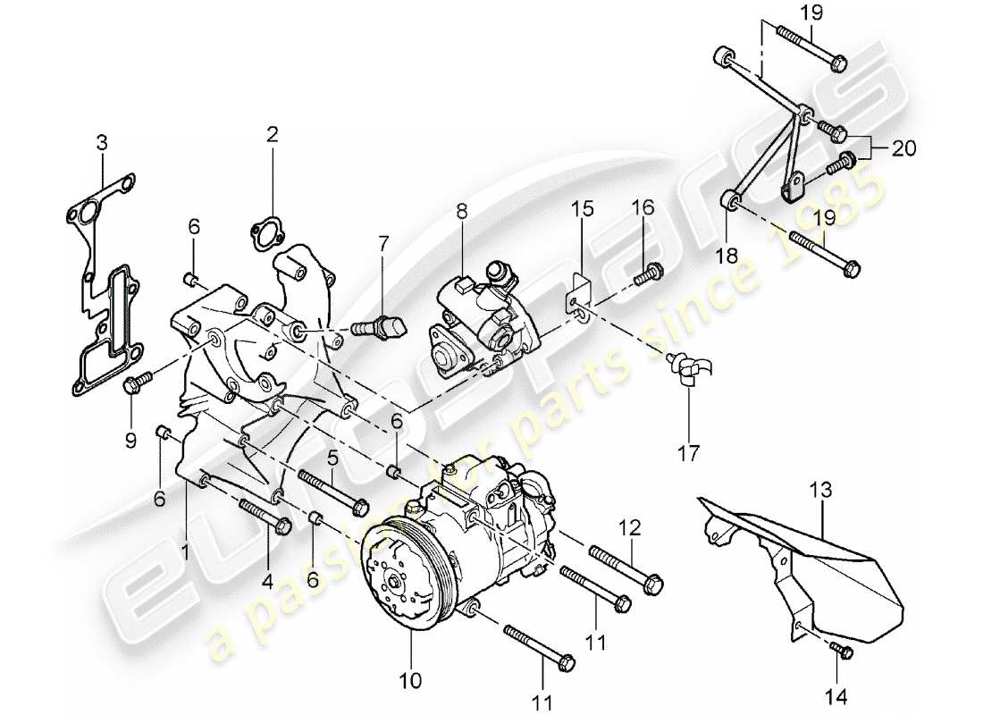 porsche 2005 (carrera gt) bracket - power-steering pump - compressor - air conditioner part diagram