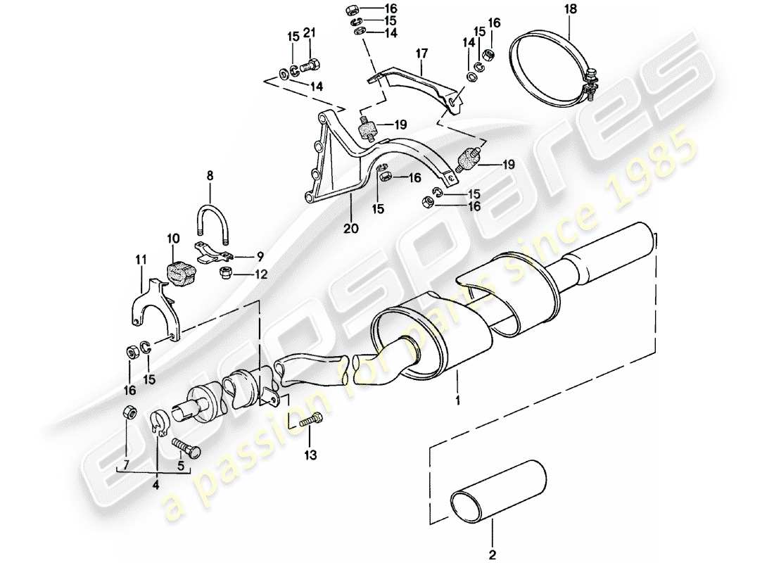 porsche 1982 (924) exhaust system - exhaust silencer, rear part diagram