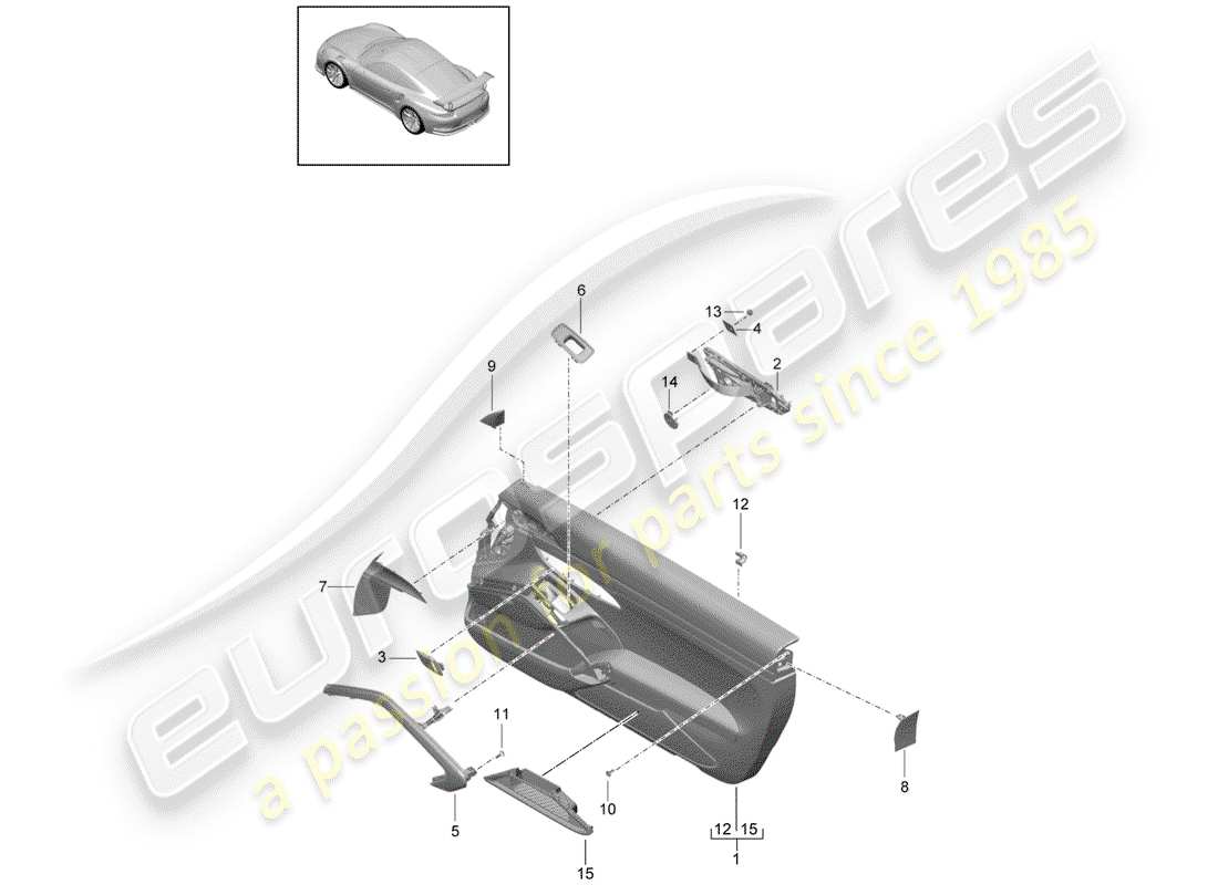 porsche 991r/gt3/rs (2020) door panel parts diagram