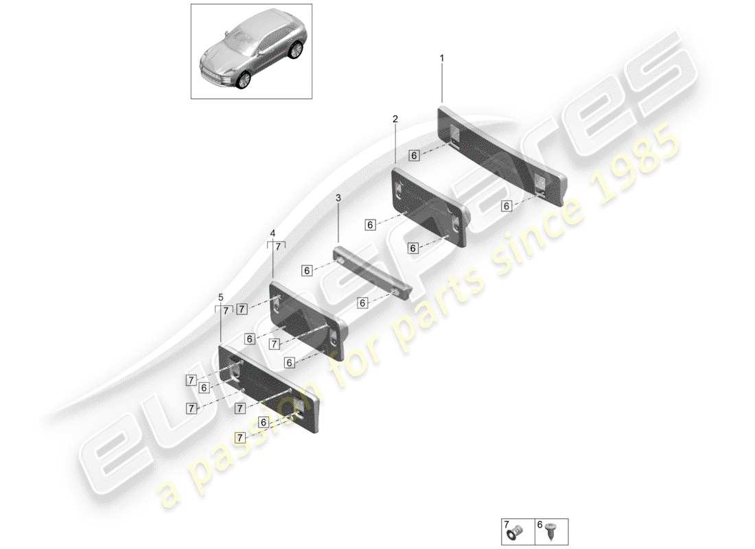 porsche 2020 (macan) licence plate holder sport design package parts diagram