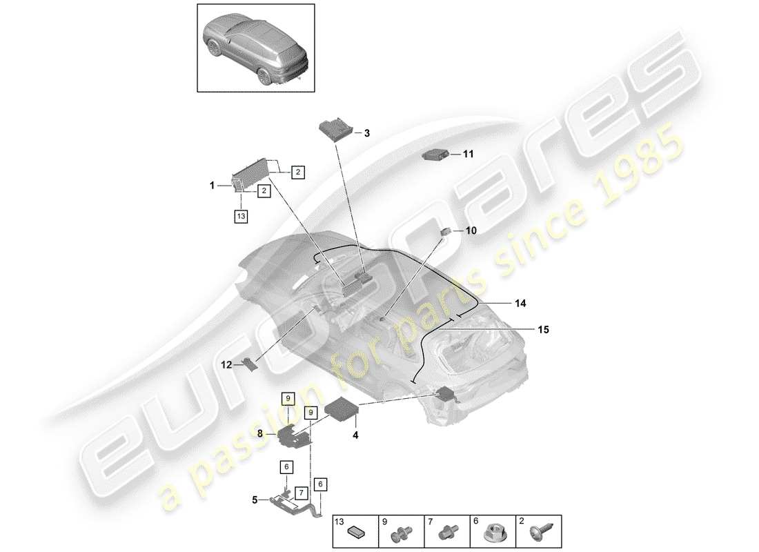 porsche 2019 (cayenne e3 9ya/9yb) display central computer d - 08.07.2019>>- 16.08.2020 parts diagram