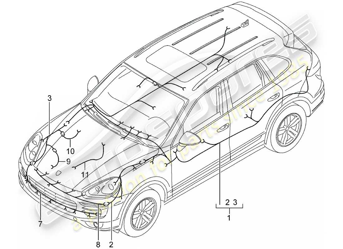 porsche 2018 (cayenne e2 92a) wiring looms passenger compartment bumper front end anti-locking brake syst. -abs- brake pad wear display front axle d - mj 2015>> part diagram
