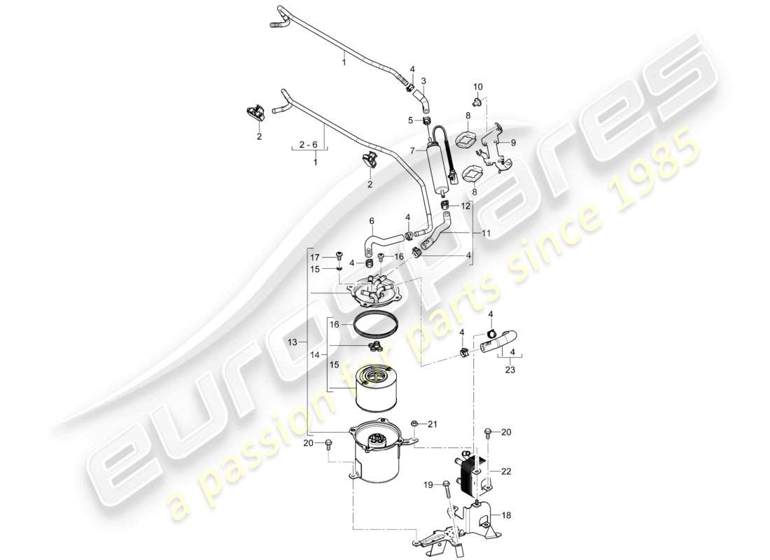 porsche 2010 (cayenne e1 9pa) fuel system fuel line fuel filter fuel cooling parts diagram