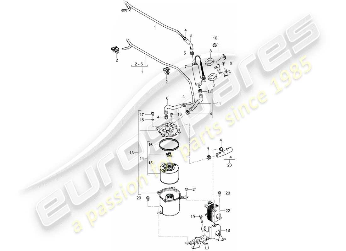 porsche 2008 (cayenne e1 9pa) fuel system fuel line fuel filter fuel cooling part diagram