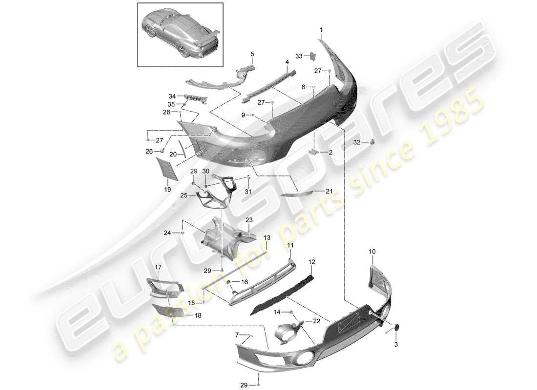 porsche 2016 (991-1 turbo) bumper rear trim gt2 rs part diagram