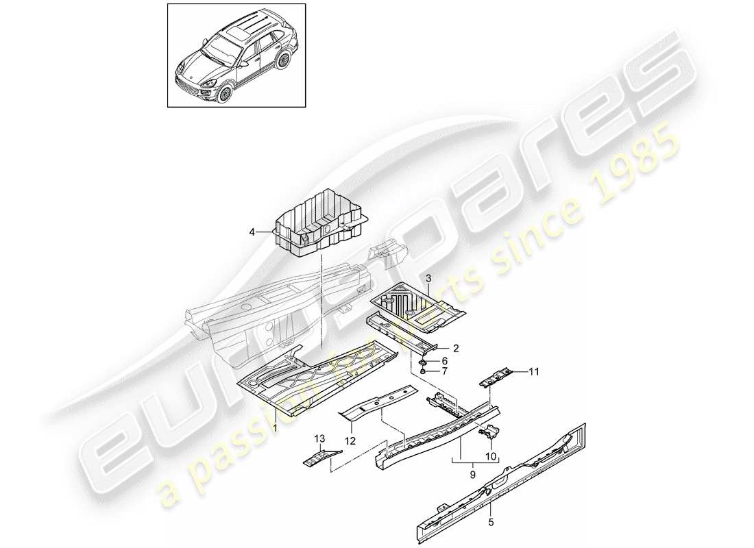 porsche 2017 (cayenne e2 92a) floor plates center part diagram