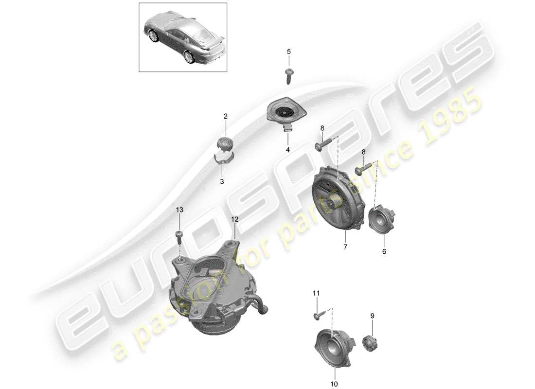 porsche 2015 (991-1 r/gt3/rs) loudspeaker d - mj 2018>> part diagram