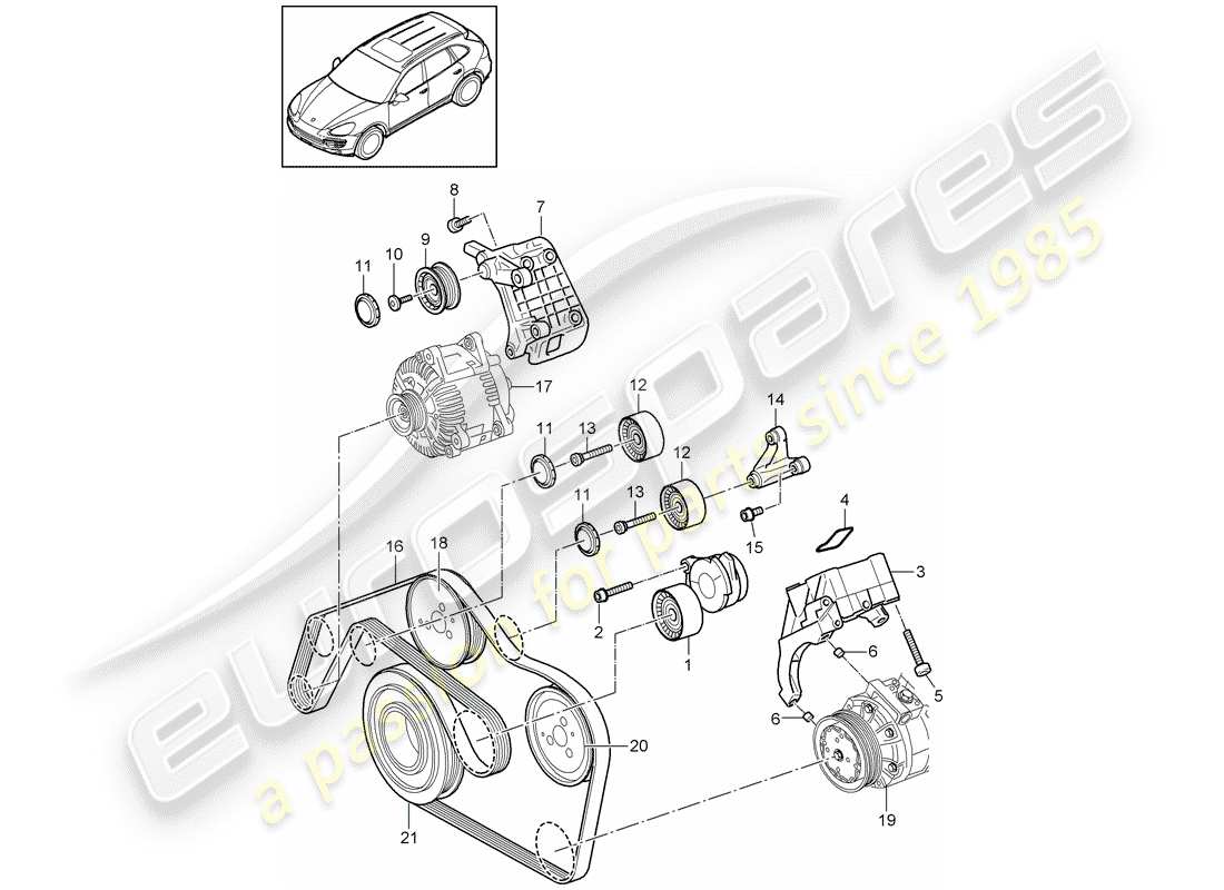 porsche 2012 (cayenne e2 92a) belt tensioner damper v-belt part diagram