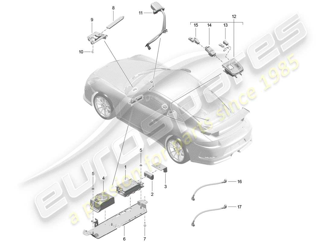 porsche 2015 (991-1 r/gt3/rs) for models with telephone and emergency call part diagram
