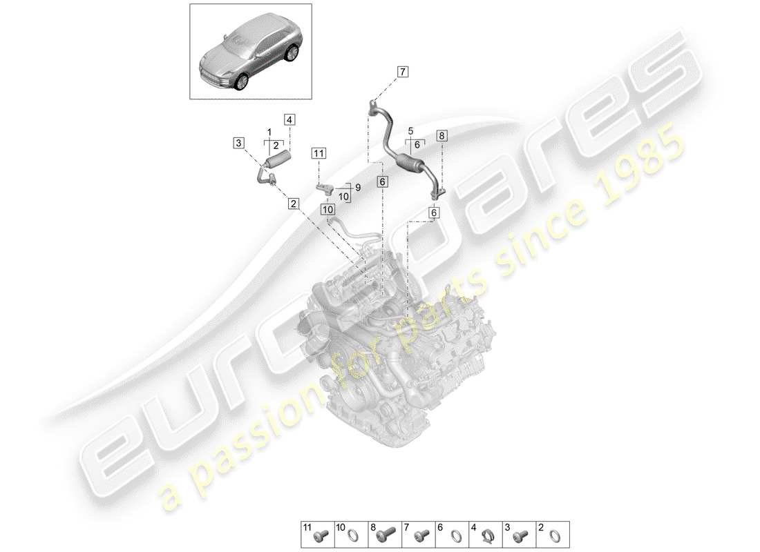 porsche 2019 (macan) coolant cooling system for turbocharger part diagram