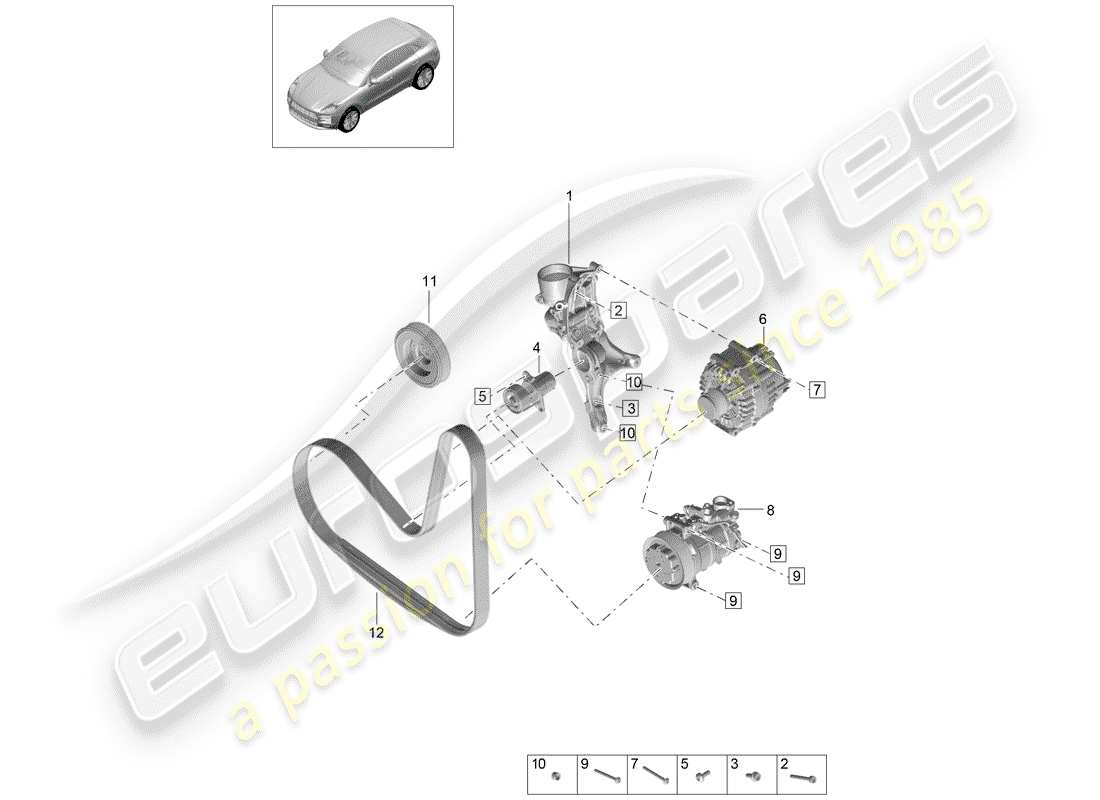 porsche 2020 (macan) poly-v-belt belt tensioner damper parts diagram