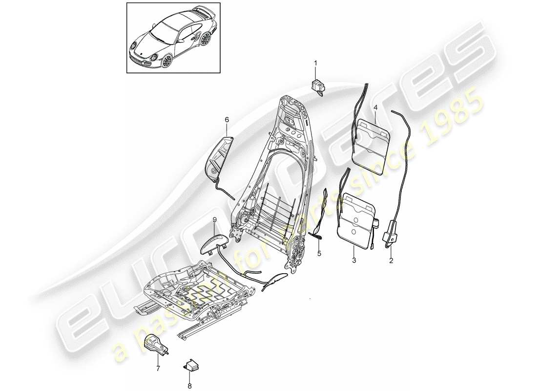 porsche 2011 (997-2 turbo / gt2 rs) lumbar support parts diagram
