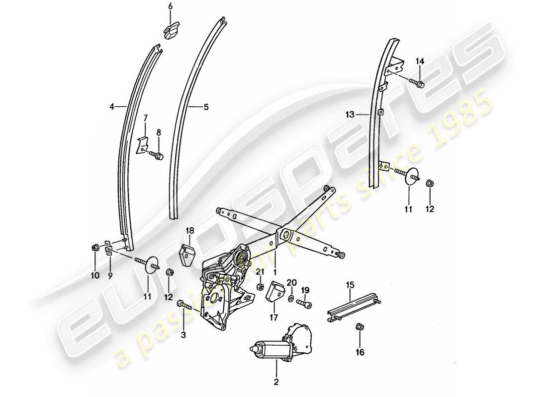 porsche 1989 (944) window regulator - glass channel parts diagram