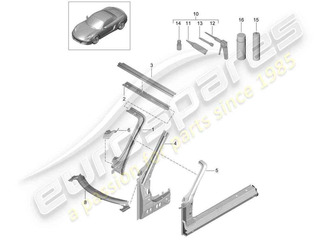 porsche 2012 (981 boxster) scuttle parts diagram