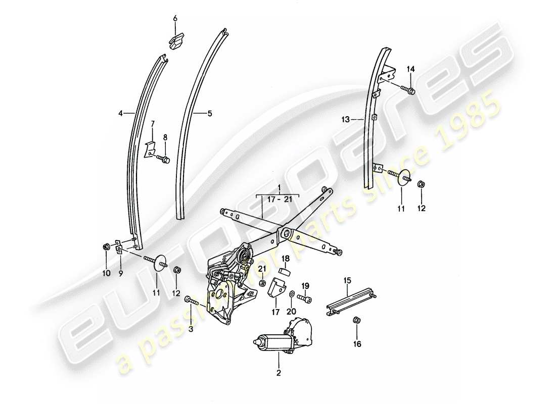 porsche 1993 (968) window regulator - glass channel part diagram