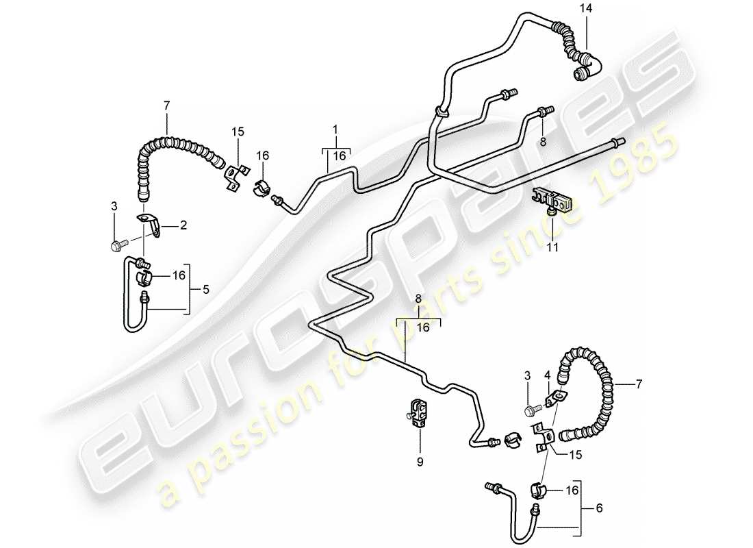 porsche 2009 997-2 turbo / gt2 brake line parts diagram
