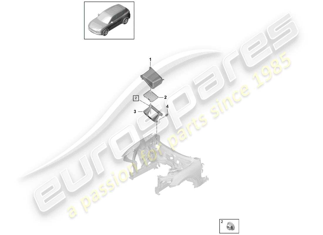 porsche 2018 (cayenne e3 9ya/9yb) fresh air intake air distribution housing parts diagram