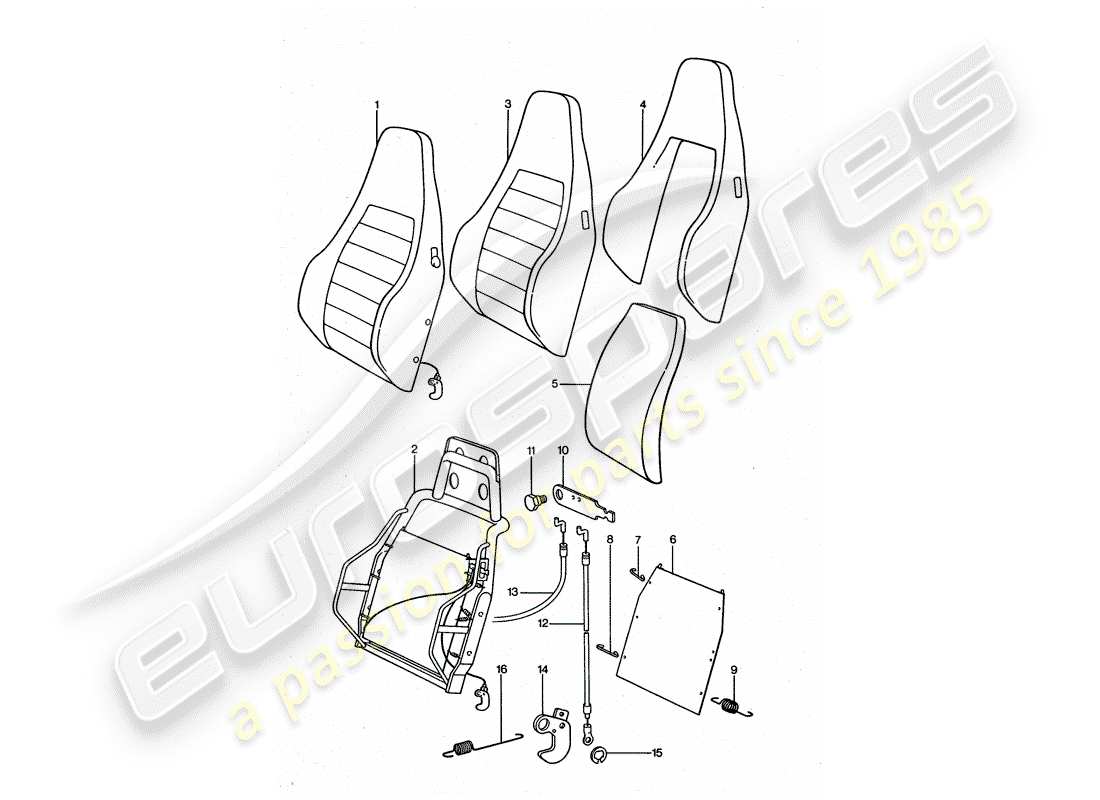 porsche 1977 (911 turbo) sports seat - backrest - single parts part diagram