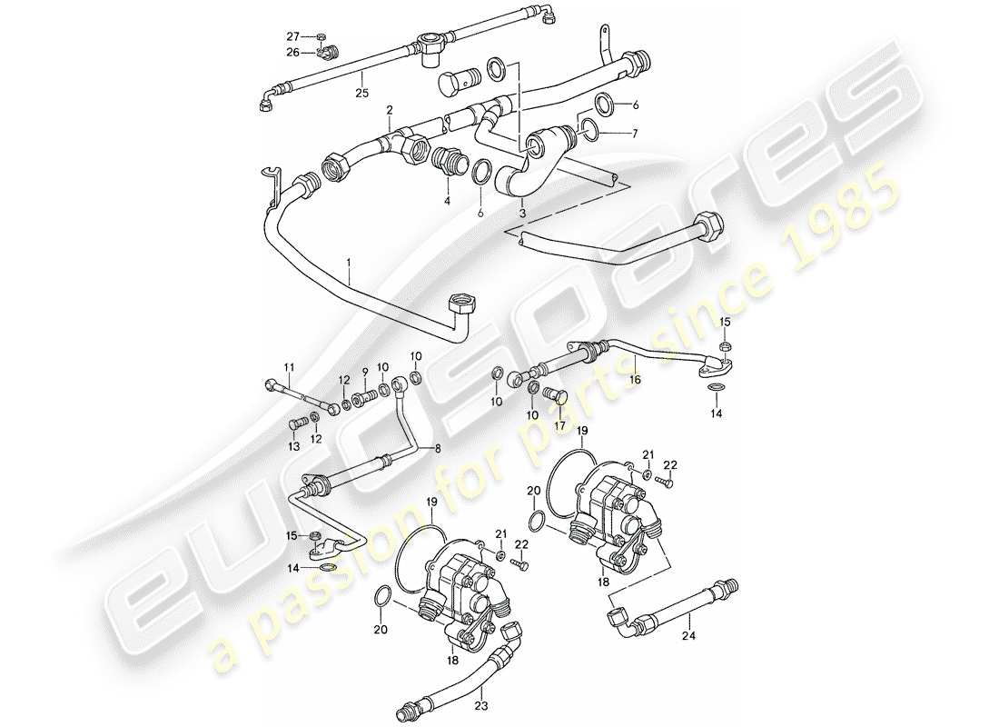 porsche 1988 (959) engine lubrication - oil pump - exhaust gas turbocharger parts diagram