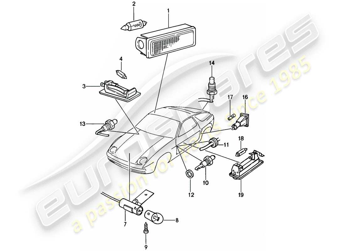 porsche 1979 (928) interior lights parts diagram