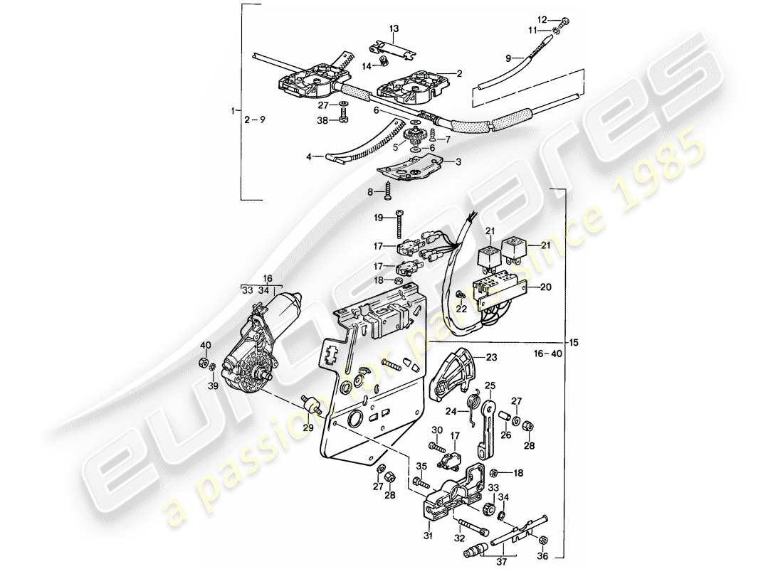 porsche 1988 (944) lifting roof - driving mechanism - f 94-gn404 475>> - f 95-gn101 654>> parts diagram