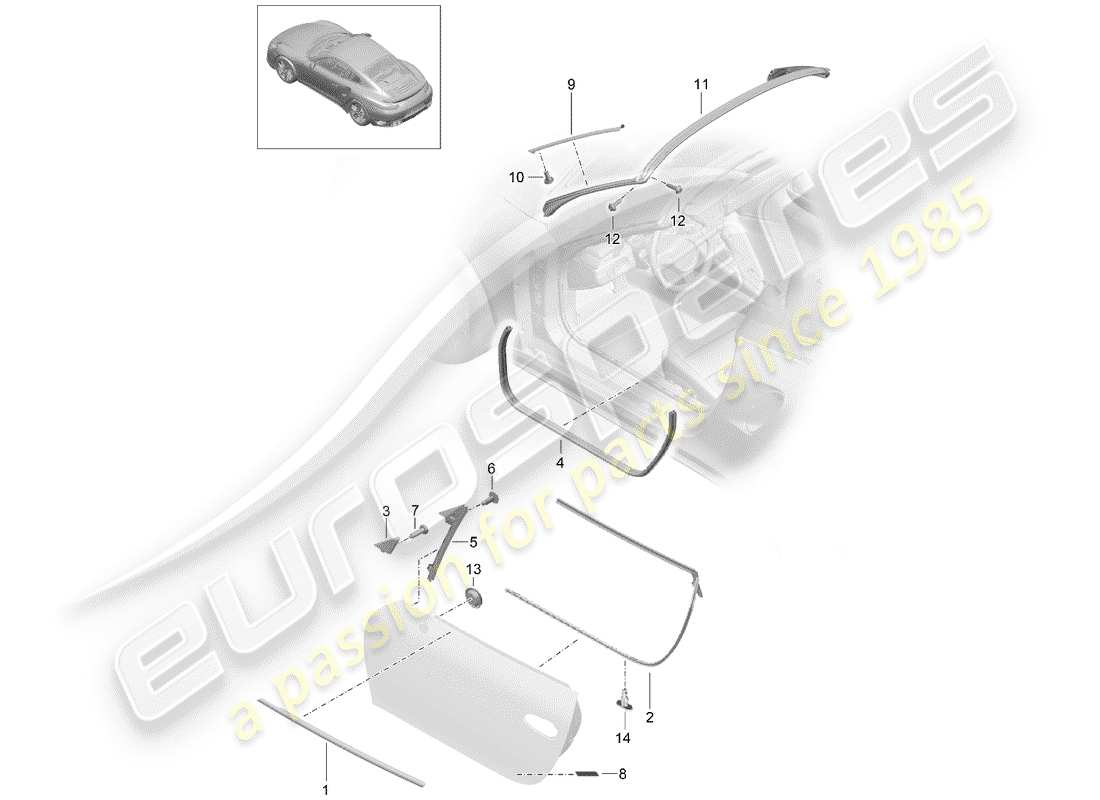 porsche 2014 (991-1 turbo) door seal and trim d - mj 2017>> part diagram