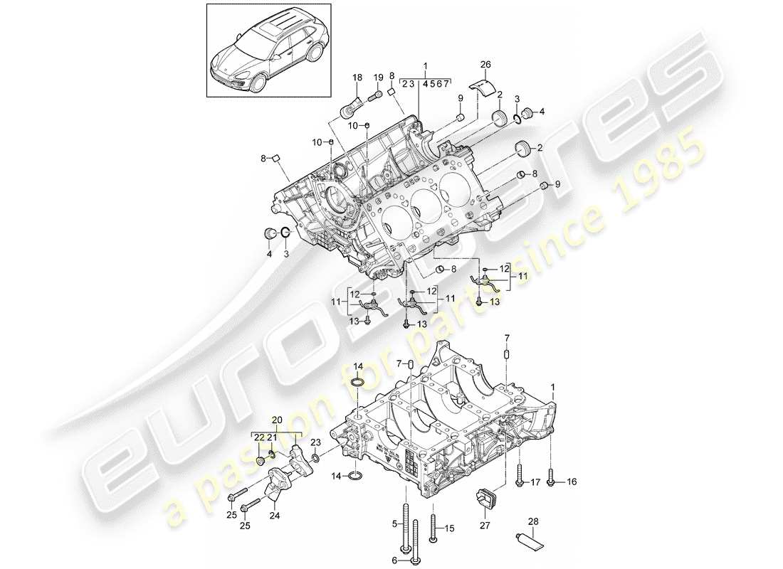 porsche 2015 (cayenne e2 92a) crankcase housing individual parts part diagram